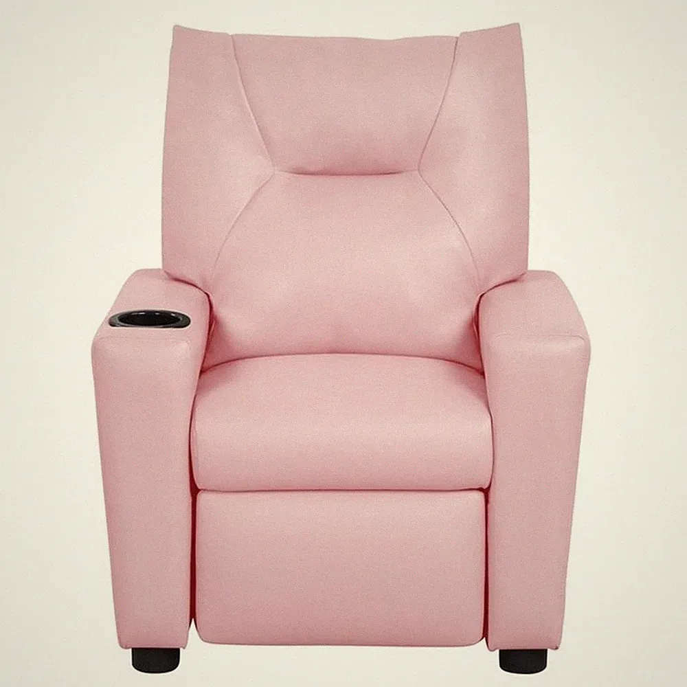 Bowery Hill 23"W Pink PVC Fabric Kids Recliner Chair with Cupholder