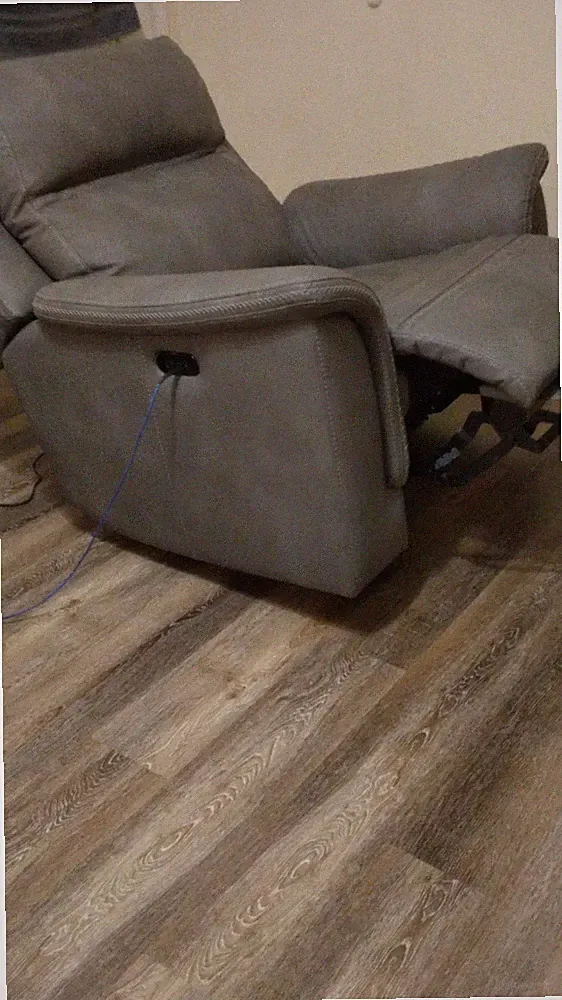 Modern Gray Durapella Power Recliner with Adjustable Headrest