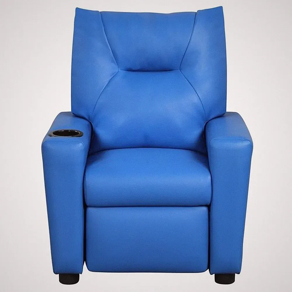 Perline 23"W Blue PU Leather Kids Recliner Chair with Cupholder