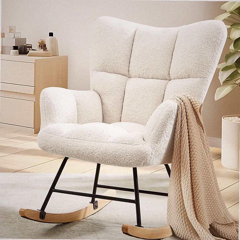 Teddy Rocking Accent Chair Wingback Chair Padded Seat Lounge Reading Armchair
