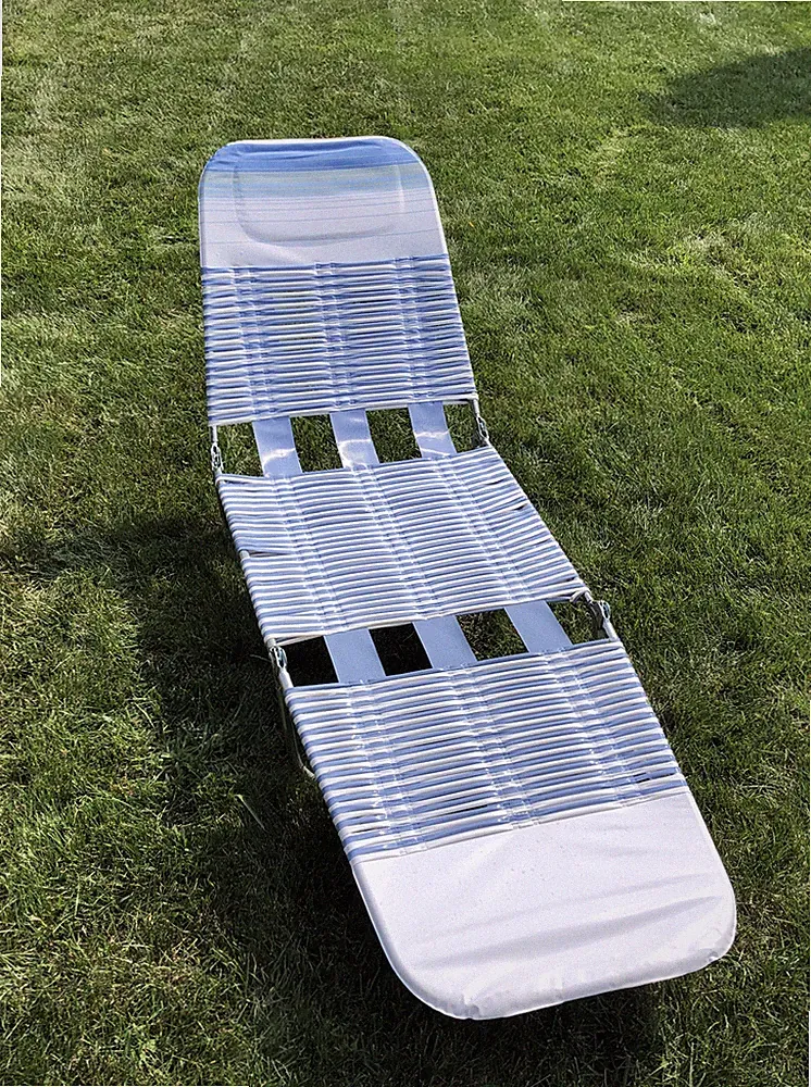 Vintage outdoor PVC strap folding chaise lounge chair adjustable back reclining